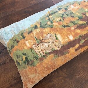 Pottery Barn Tuscan Village Countryside Painting Lumbar Pillow Linen Blend